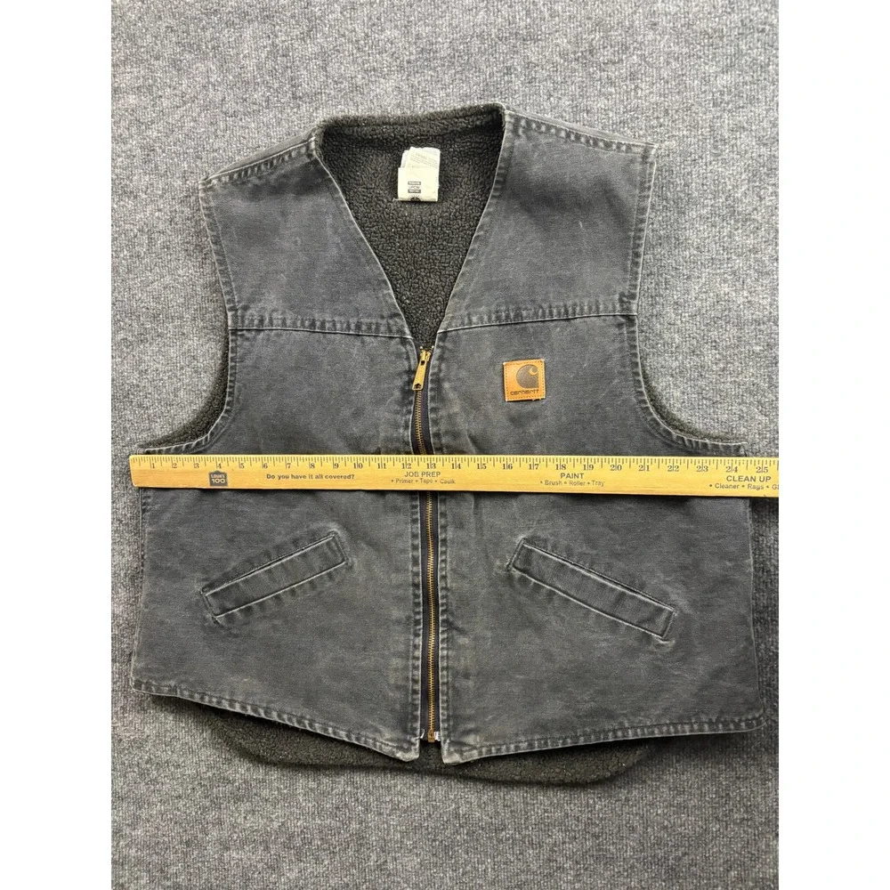 VNTG Carhartt V13PTL Sherpa Lined Vest Mens XL Gray Canvas Workwear USA Made